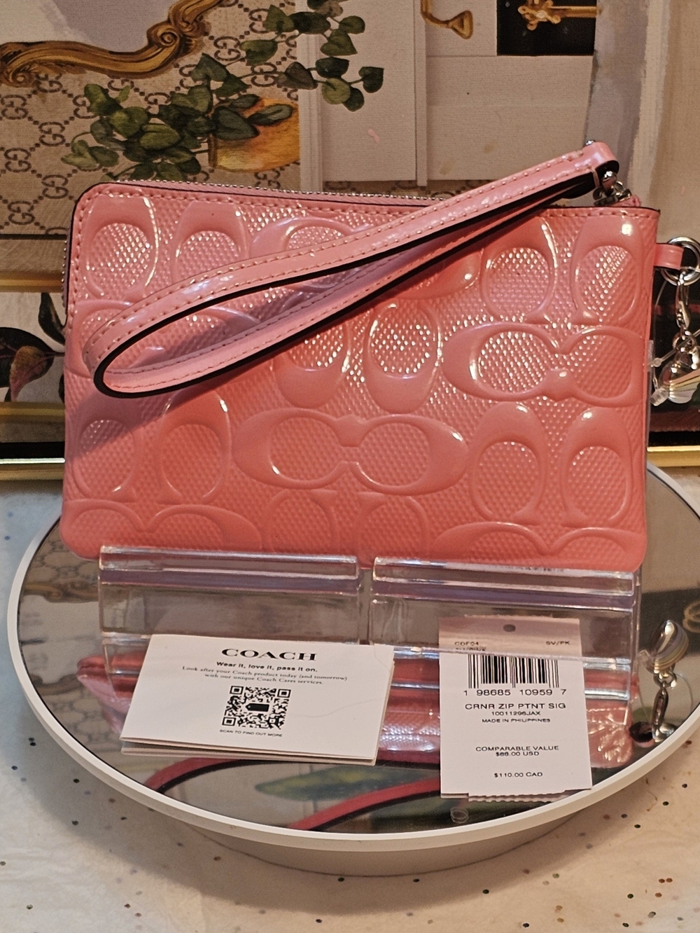 Coach Patent-Embossed in Coral Pink Leather Wristlet - Picture 2 of 13